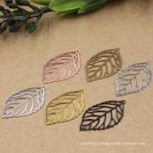 J0248 Copper Leaf Charms Filigree Flower Gold/Silver/Antique Bronze Plated Hollow Leaf Charms Pendant For Jewelry Making